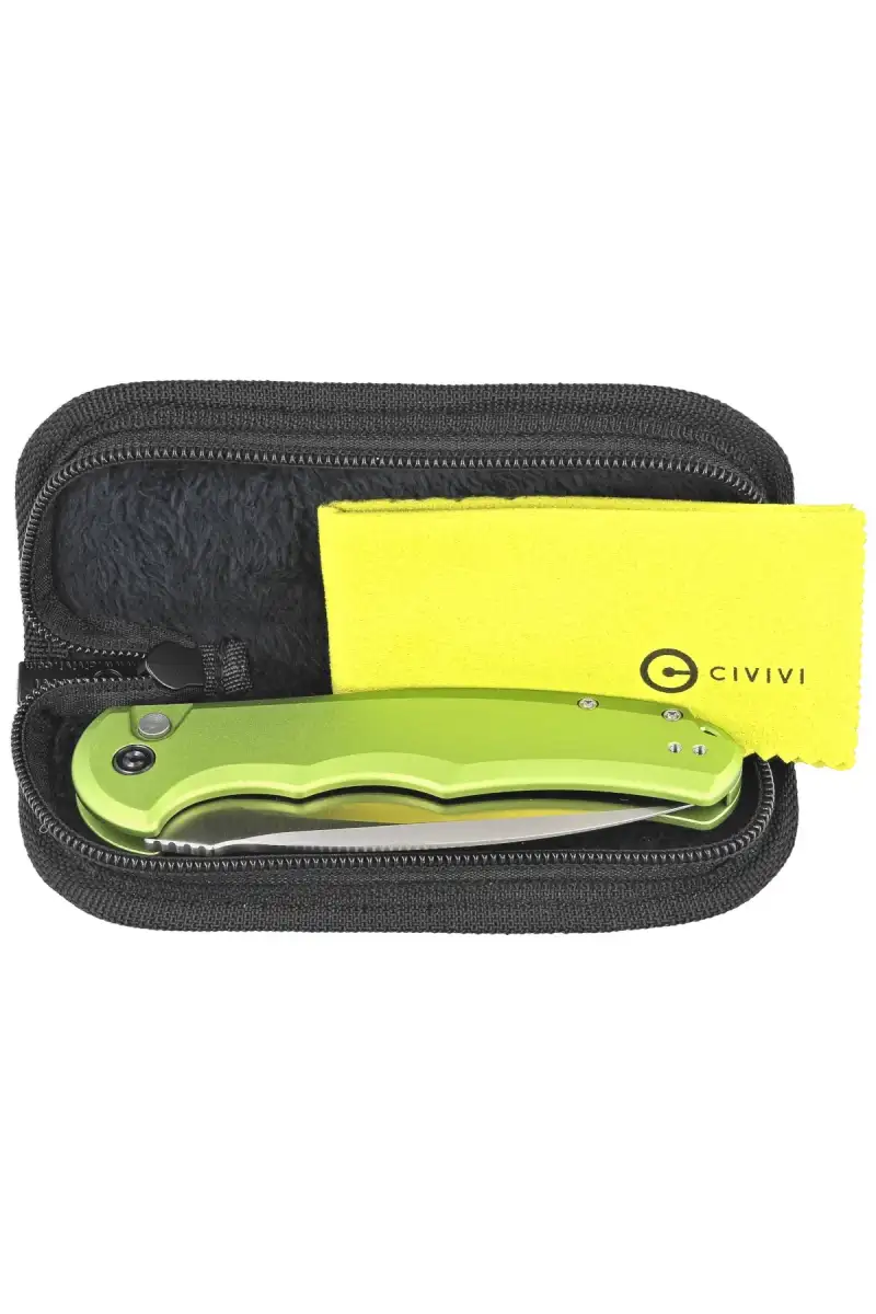 Nóż składany Civivi Button Lock Praxis Lime Green Aluminium, Satin Nitro-V (C18026E-3)