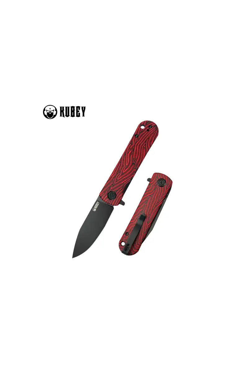 Nóż składany Kubey NEO Red / Black Damascus G10, Black Stonewashed AUS-10 by Keanu Alfaro (KU371F)