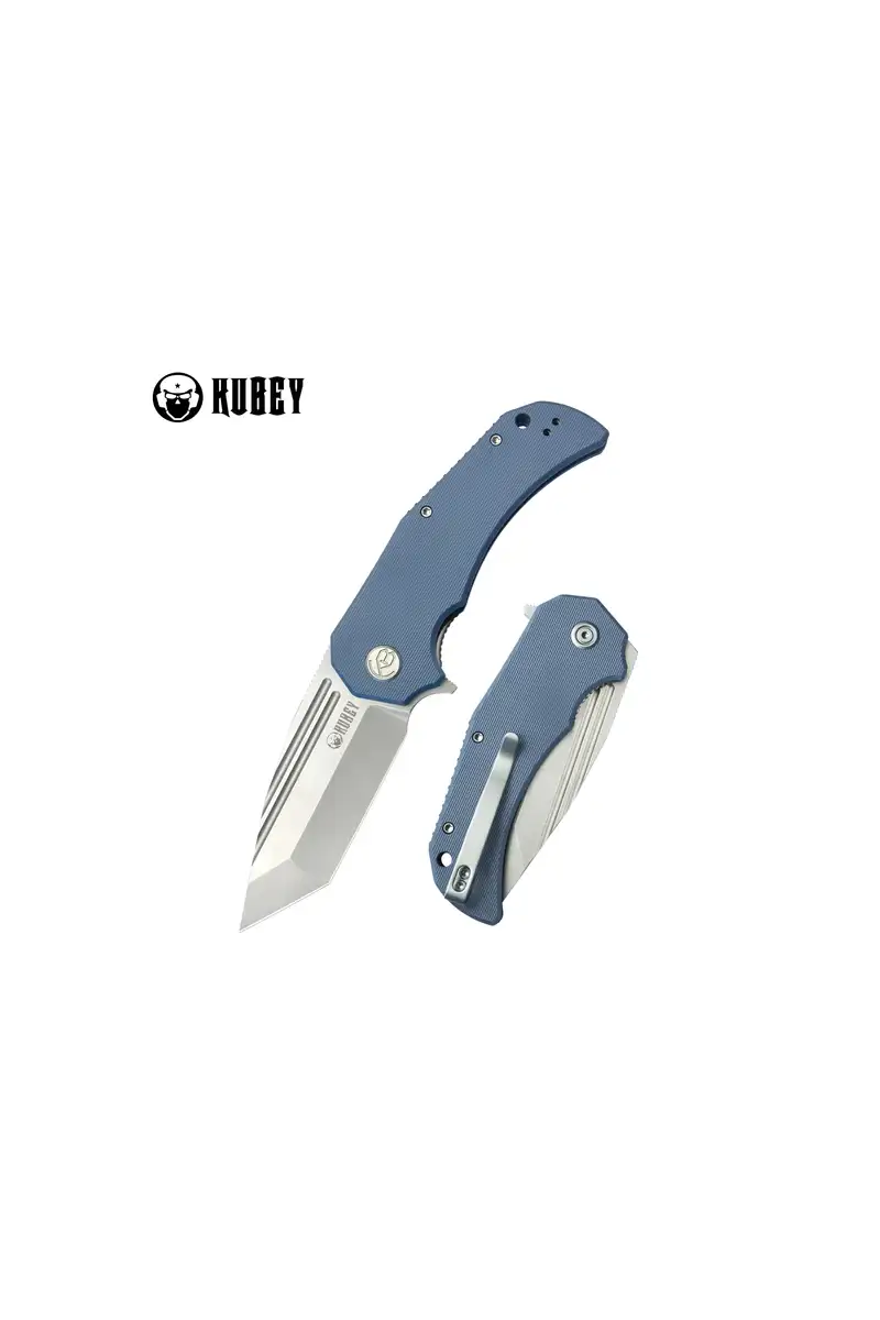 Nóż składany Kubey Bravo One Tanto Blue G10, Bead Blasted AUS-10 by Mikkel Willumsen (KU318E)