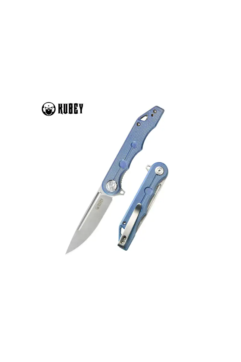 Nóż składany Kubey Mizo Blue Micarta, Bead Blasted AUS-10 by Tiguass (KU312O)