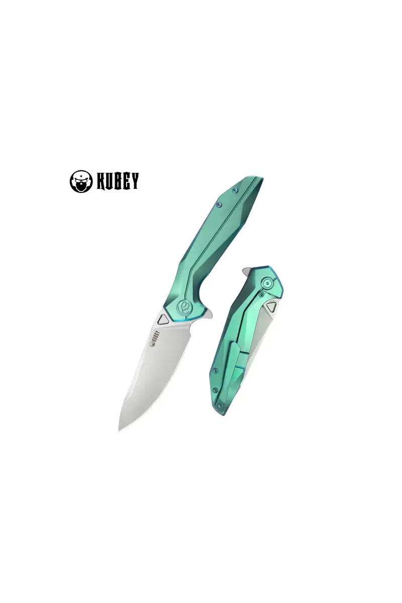 Nóż składany Kubey Nova Green Titanium, Bead Blasted 14C28N (KB235H)