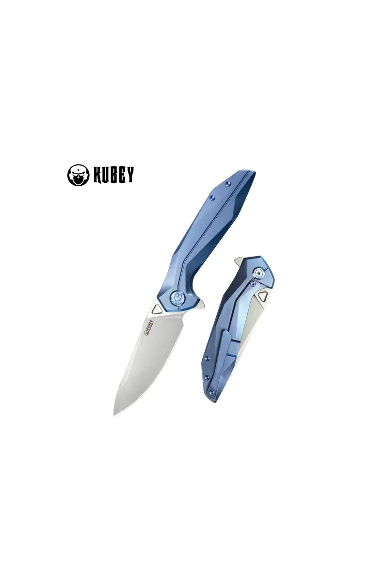 Nóż składany Kubey Nova Blue Titanium, Bead Blasted 14C28N (KB235C)
