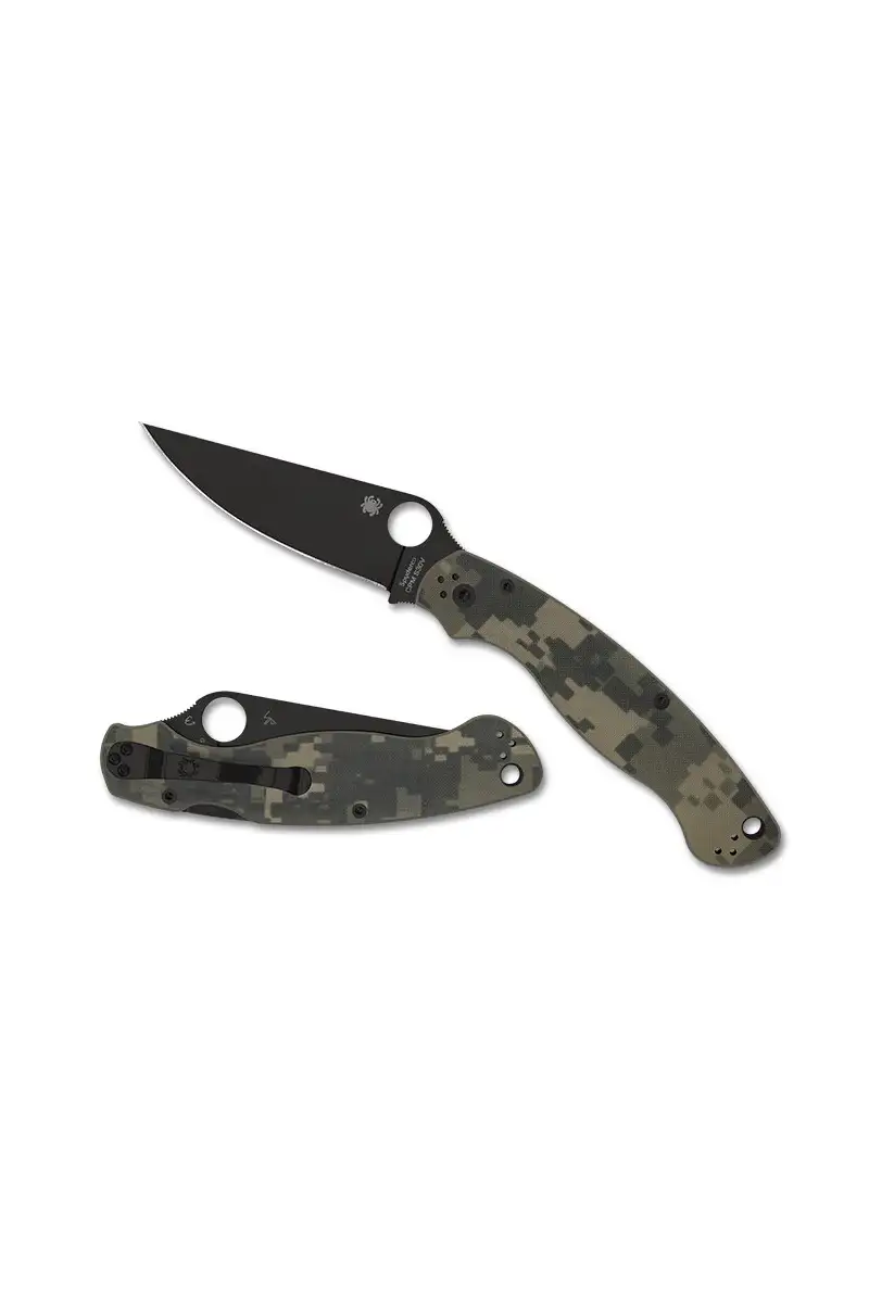 Nóż składany Spyderco Military 2 Camo G10, Black DLC CPM S30V Plain by Sal, Eric Glesser (C36GPCMOBK2)