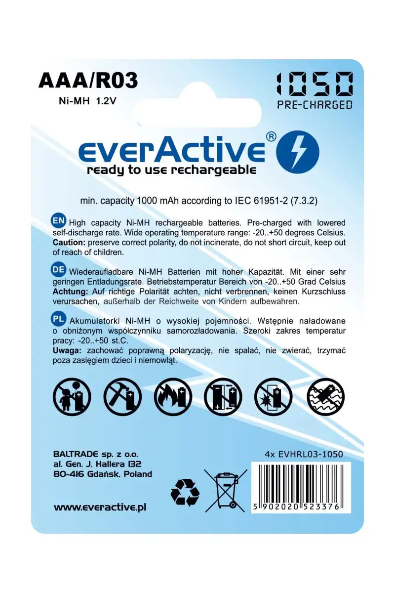 Akumulatorki everActive R03/AAA 1000 mAh, 4 szt.