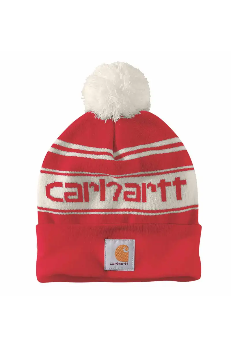 Czapka Carhartt Knit PomPom Cuffed Logo Red Winter