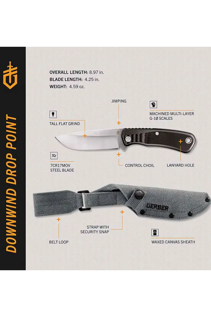 Nóż Gerber Downwind Drop Point Black BLACK