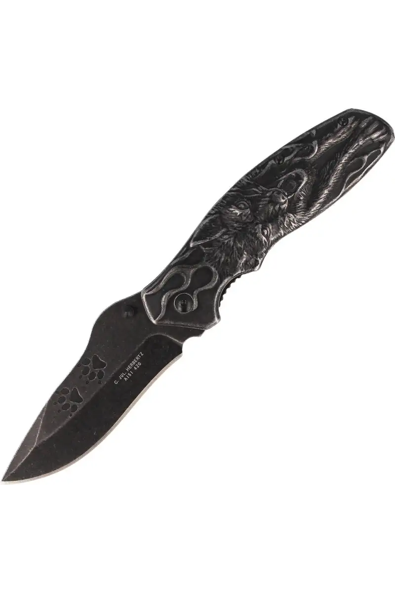 Nóż Herbertz Solingen motyw 3D Wilka, Stonewashed