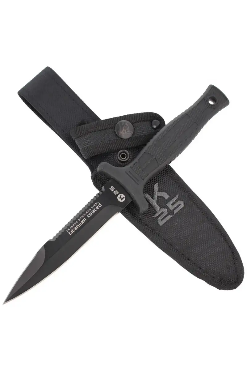 Nóż boot K25 Tactical Botero Black Rubber, Titaniu