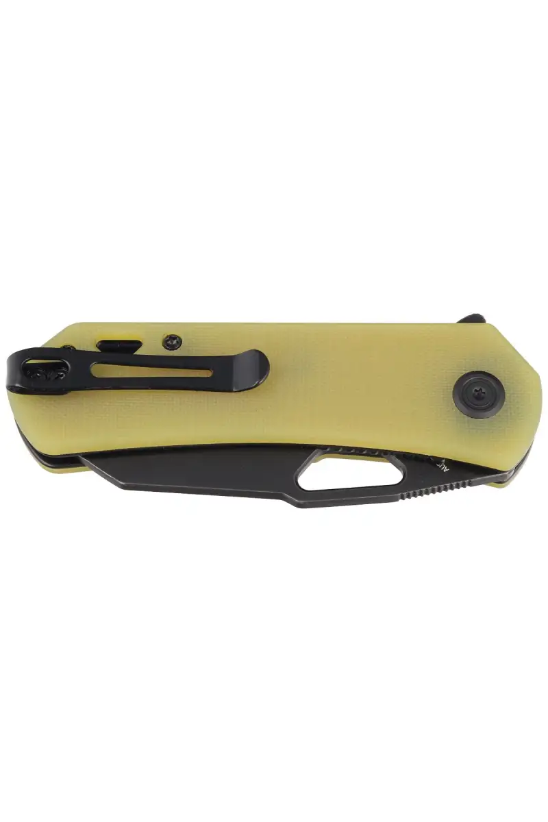 Nóż składany Kubey Knife Duroc Translucent Yellow G10, Black Stonewashed AUS-10 by Colin Maisonpierre (KU332H)