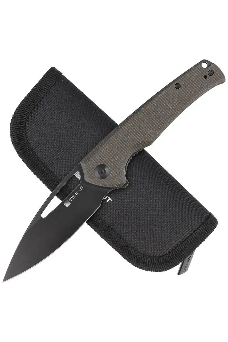Nóż składany Sencut Mims Dark Green Canvas Micarta, Black Stonewashed 9Cr18MoV (S21013-3)