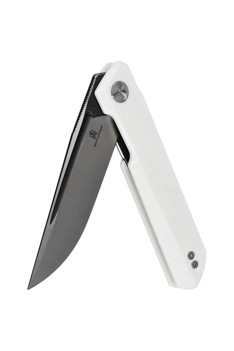 Nóż składany Bestechman Dundee White G10, Grey Titanized / Satin D2 by Ostap Hel (BMK01G)
