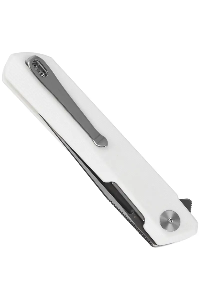 Nóż składany Bestechman Dundee White G10, Grey Titanized / Satin D2 by Ostap Hel (BMK01G)