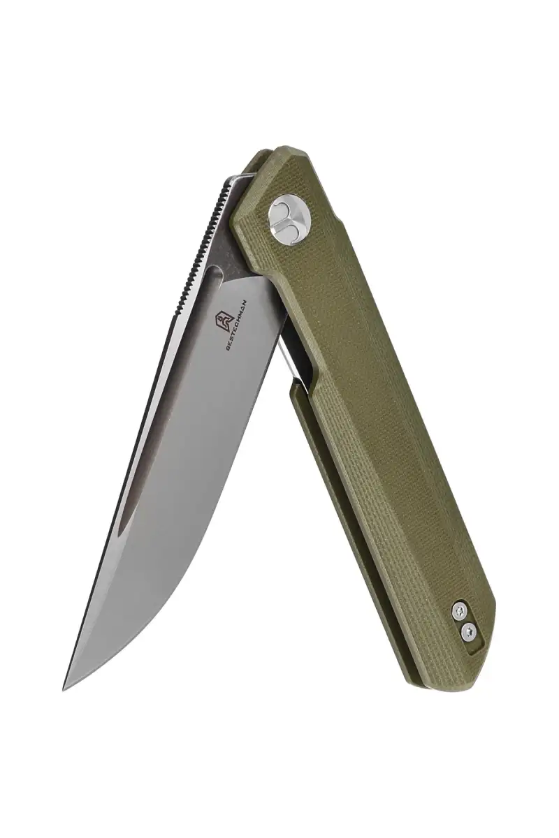 Nóż składany Bestechman Dundee OD Green G10, Grey Titanized / Satin D2 by Ostap Hel (BMK01E)