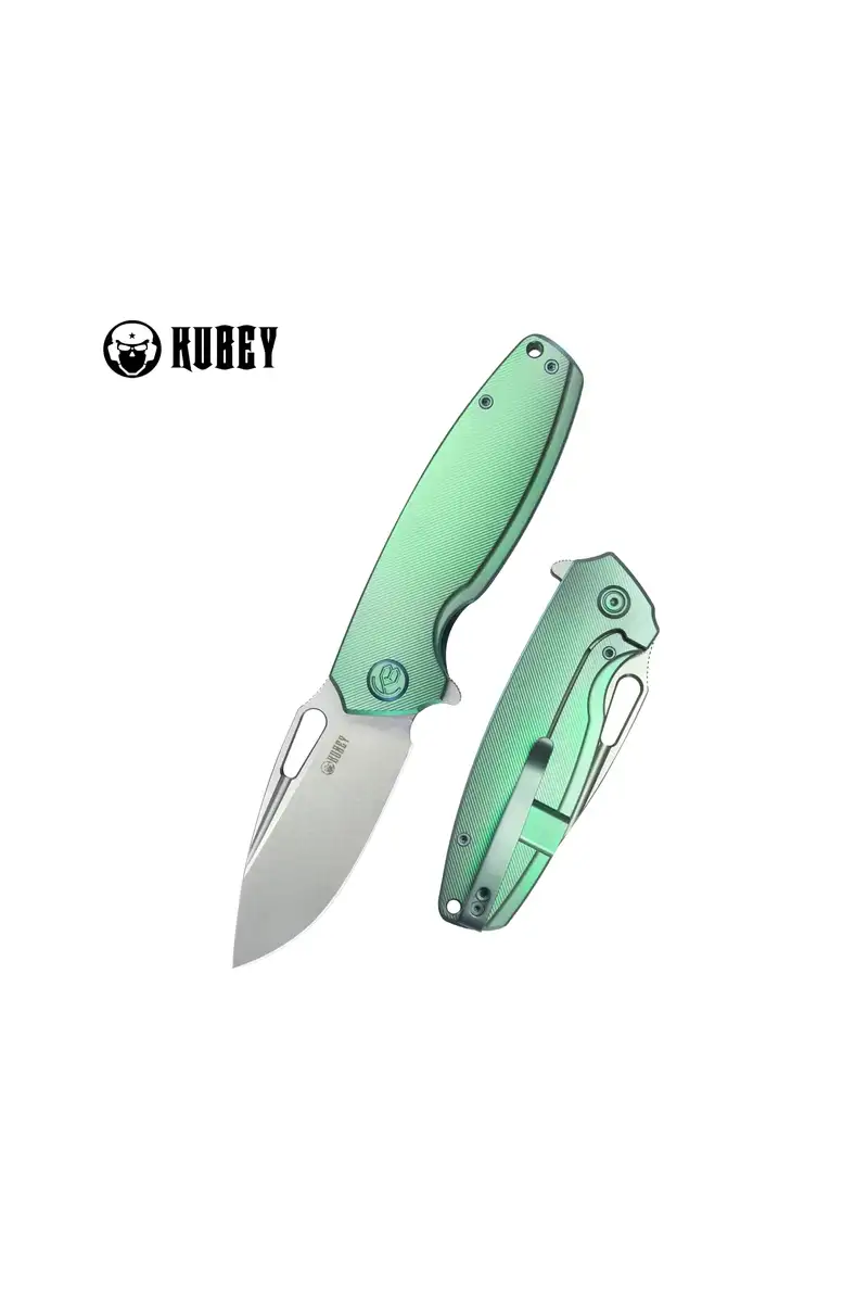 Nóż składany Kubey Tityus Green Titanium, Bead Blasted 14C28N (KB360B)
