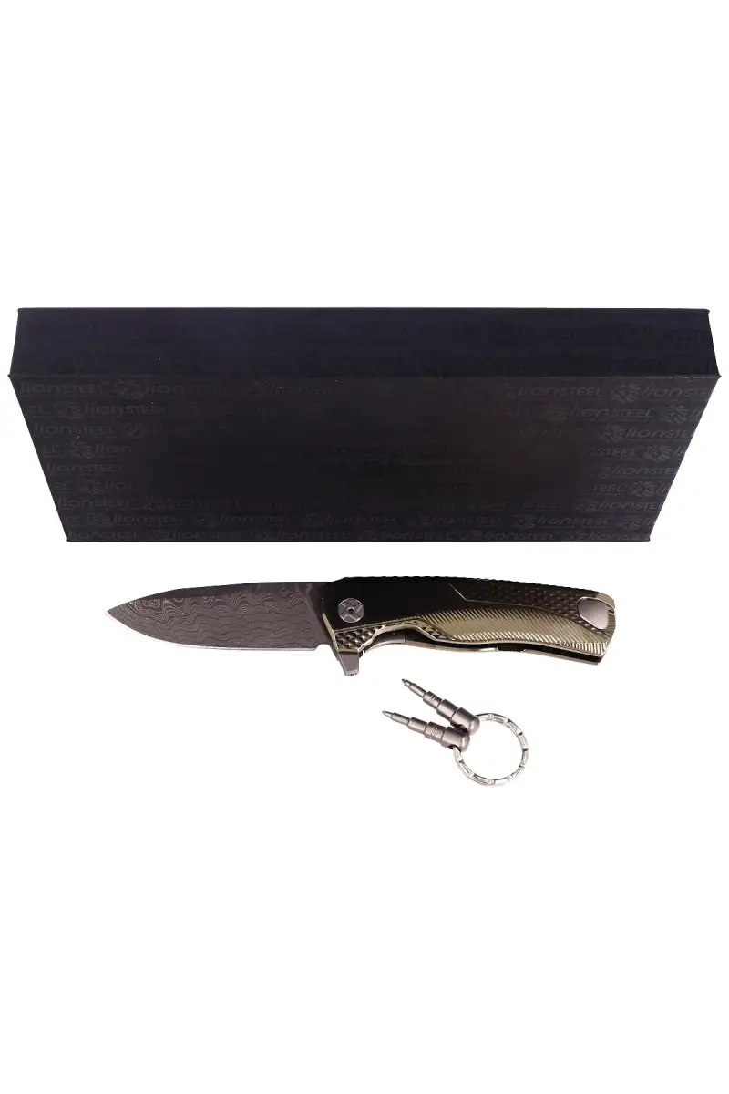Nóż składany LionSteel ROK Gold Titanium, Chad Nichols Scrambled Damascus (ROK DD GL)