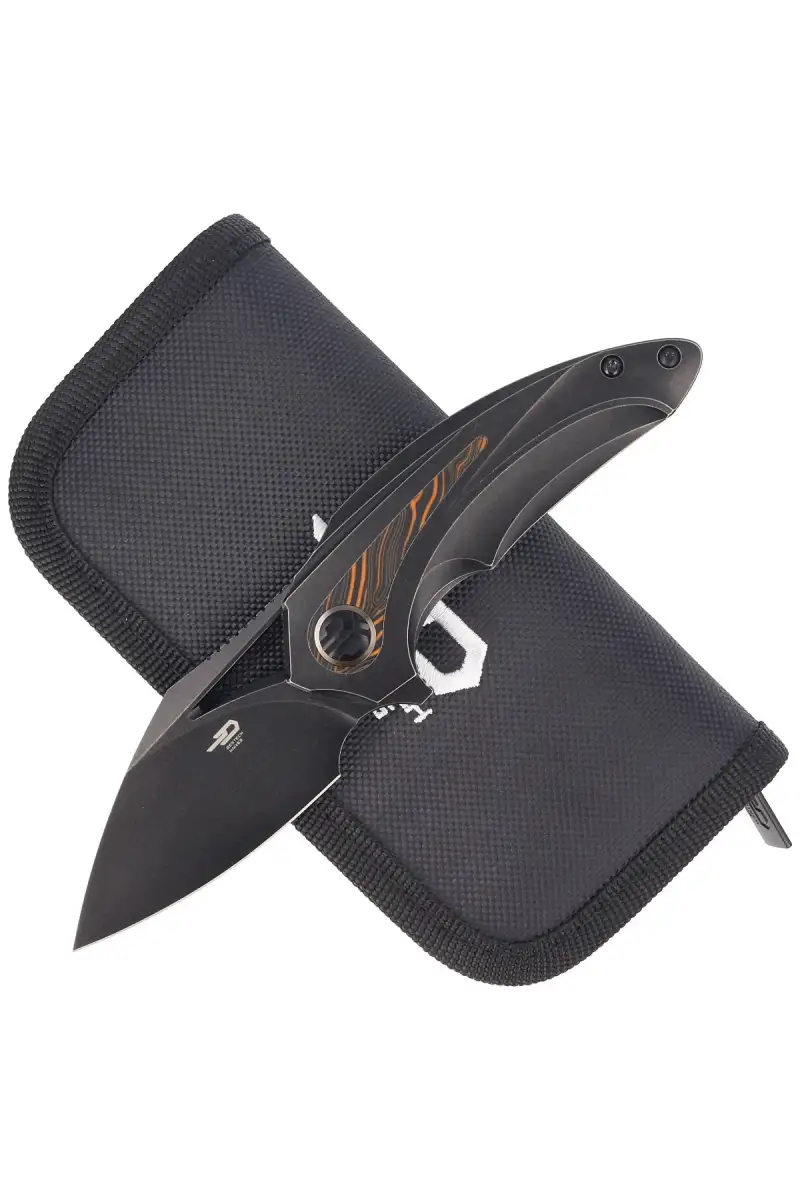Nóż składany Bestech Nuke Black Titanium/Black Orange G10, Black Stonewashed M390 by Kombou (BT2107E)