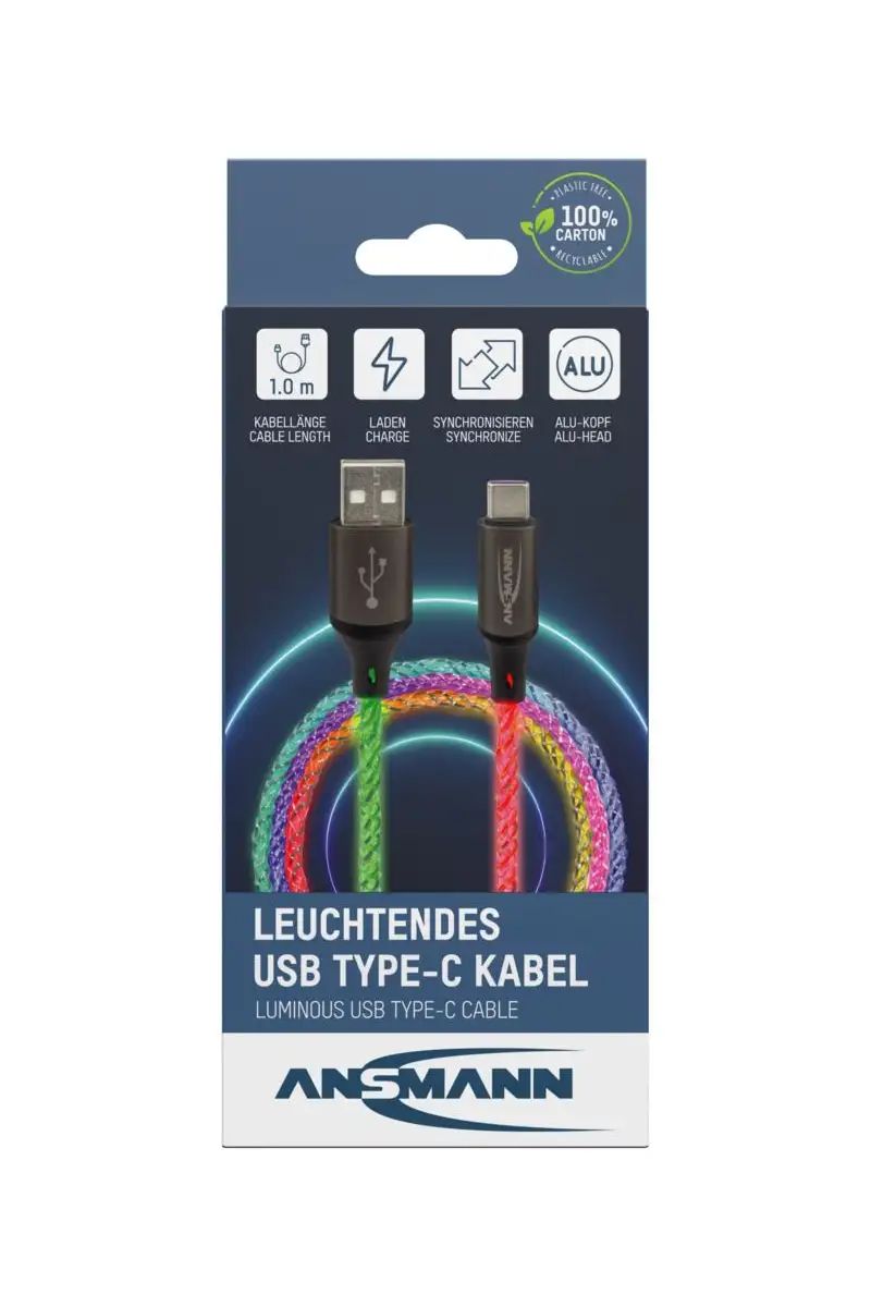 Kabel Ansmann USBAC z oświetleniem LED 100cm