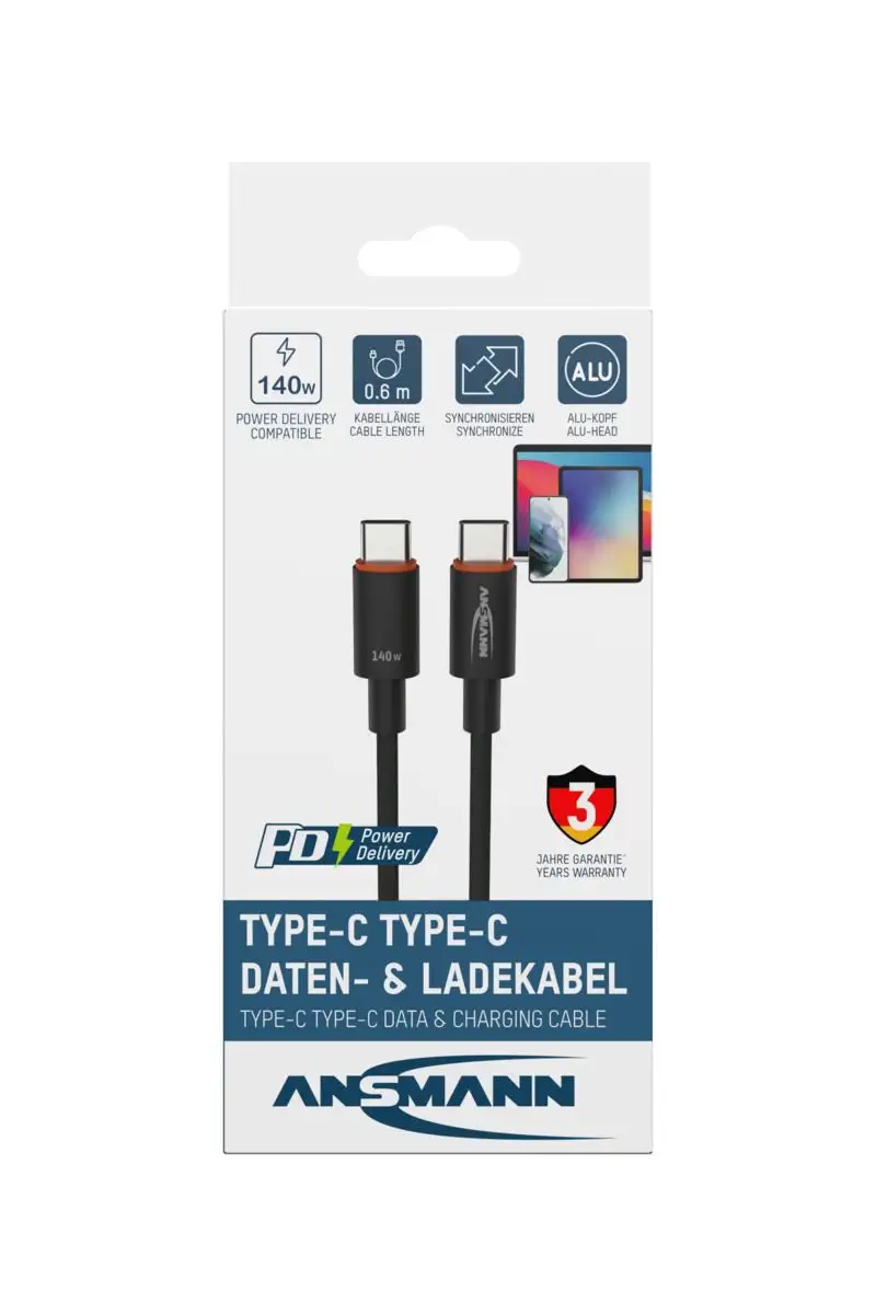 Kabel Ansmann USBCC 140W 60 cm antracyt
