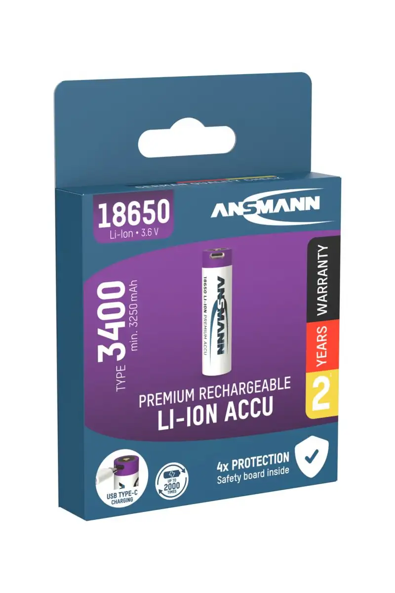 Akumulator Ansmann LiIon 18650 typ 3400 z USBC