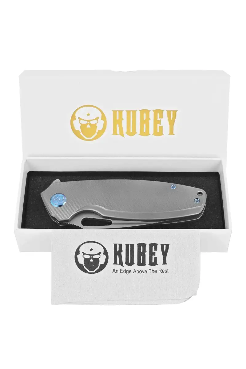 Nóż składany Kubey Tityus Gray Titanium, Bead Blasted 14C28N (KB360A)