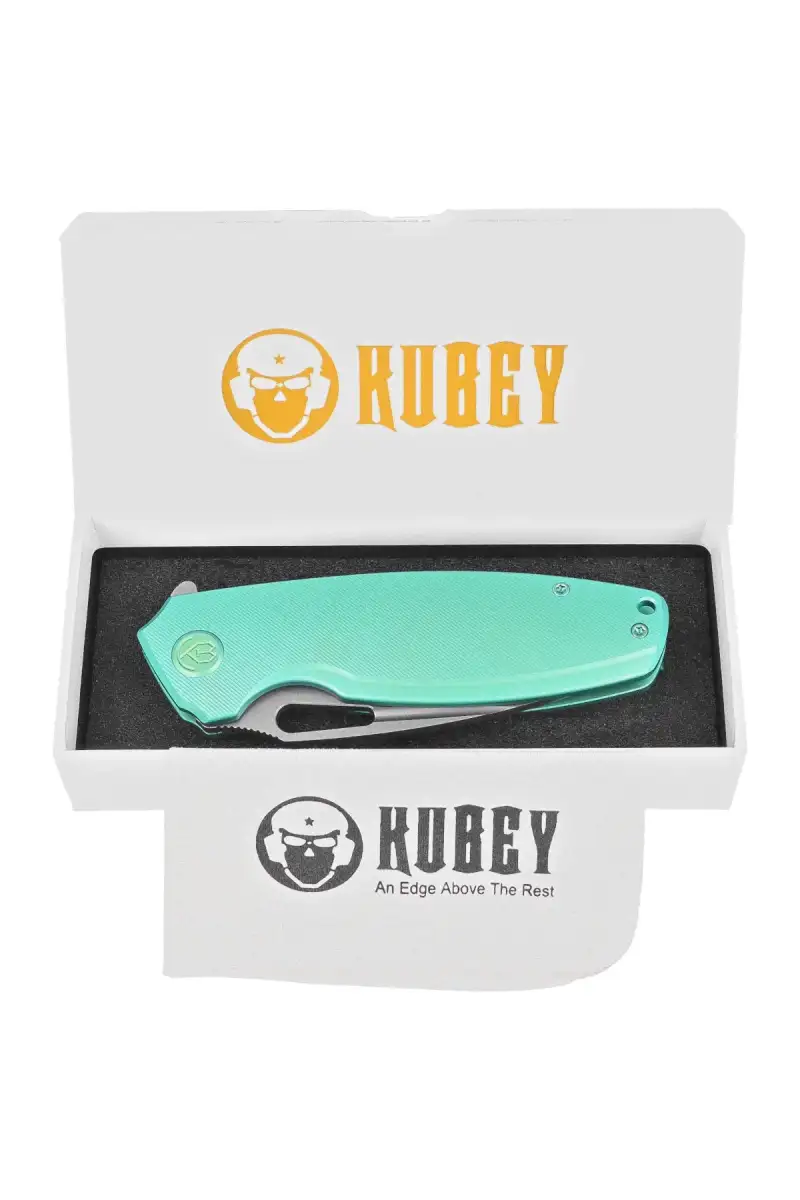Nóż składany Kubey Tityus Green Titanium, Bead Blasted 14C28N (KB360B)