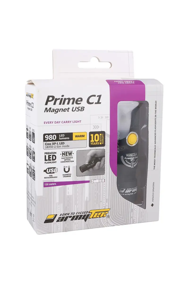 Latarka EDC Armytek Prime C1 Magnet USB, Warm, 900lm, 18350 Li-Ion (F05601SW)