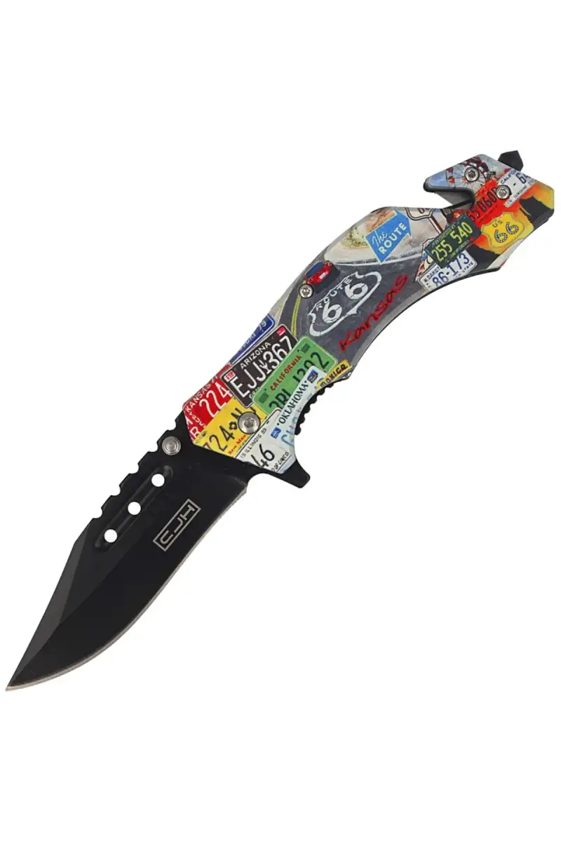 Nóż składany ratowniczy Herbertz Solingen CJH motyw US Route 66, Black Blade (44005)