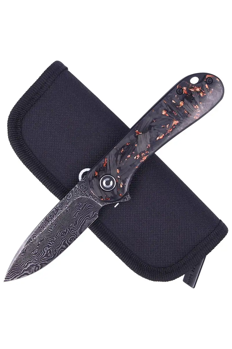 Nóż składany CIVIVI Elementum Flipper Shredded Carbon Fiber / Copper Shred, Black Damascus (C907C-DS3)