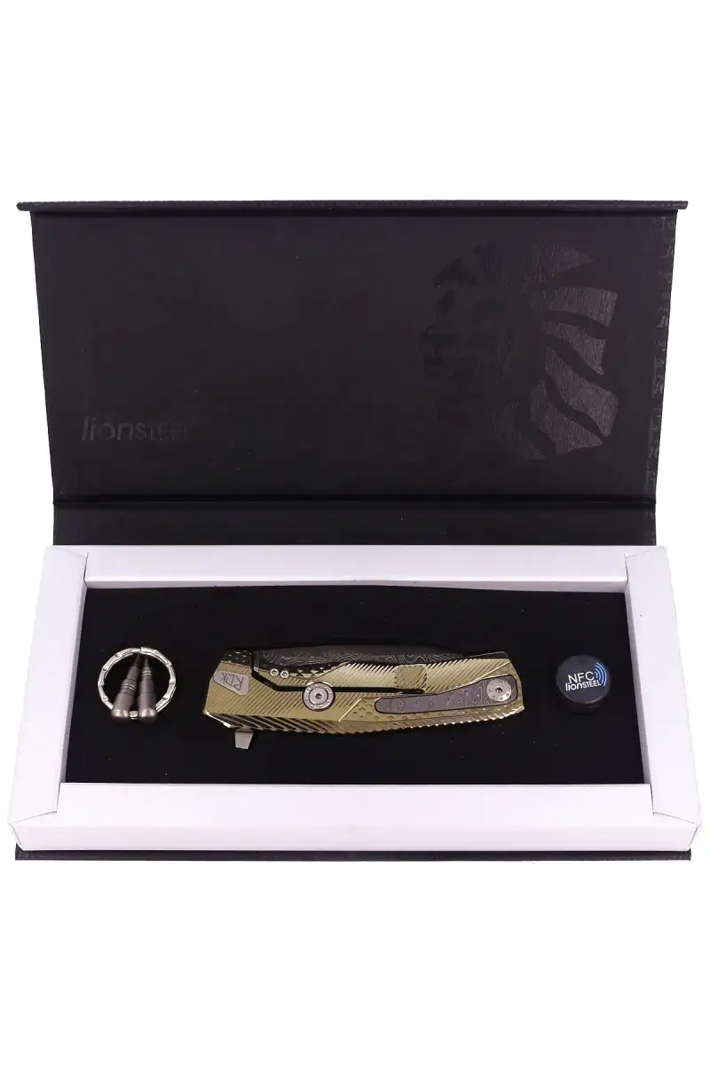 Nóż składany LionSteel ROK Gold Titanium, Chad Nichols Scrambled Damascus (ROK DD GL)