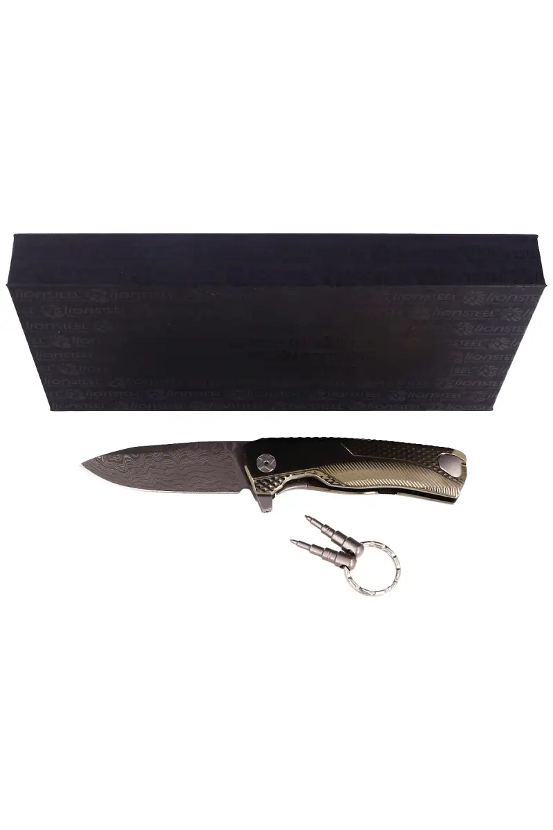Nóż składany LionSteel ROK Gold Titanium, Chad Nichols Scrambled Damascus (ROK DD GL)