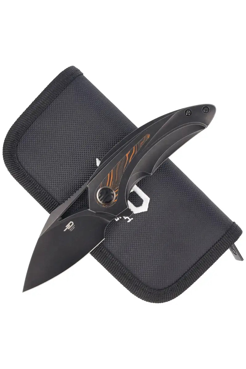 Nóż składany Bestech Nuke Black Titanium/Black Orange G10, Black Stonewashed M390 by Kombou (BT2107E)