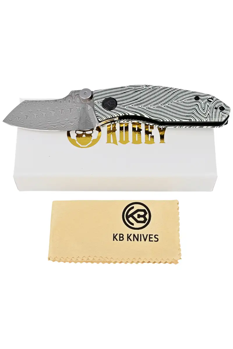 Nóż składany Kubey Knife Monsterdog White/Green G10, Damascus by Dmitry Osarenko (KU337E)