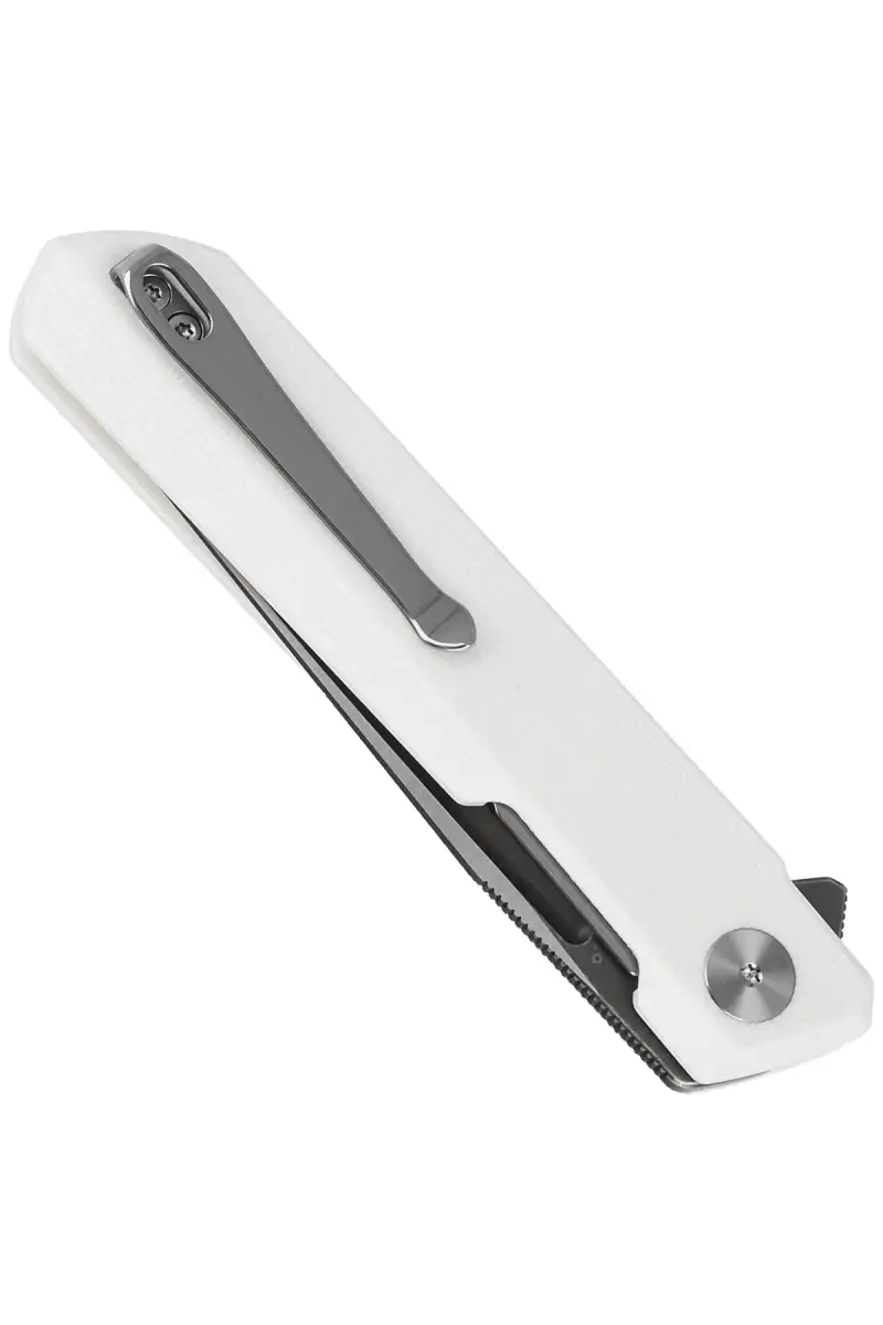 Nóż składany Bestechman Dundee White G10, Grey Titanized / Satin D2 by Ostap Hel (BMK01G)